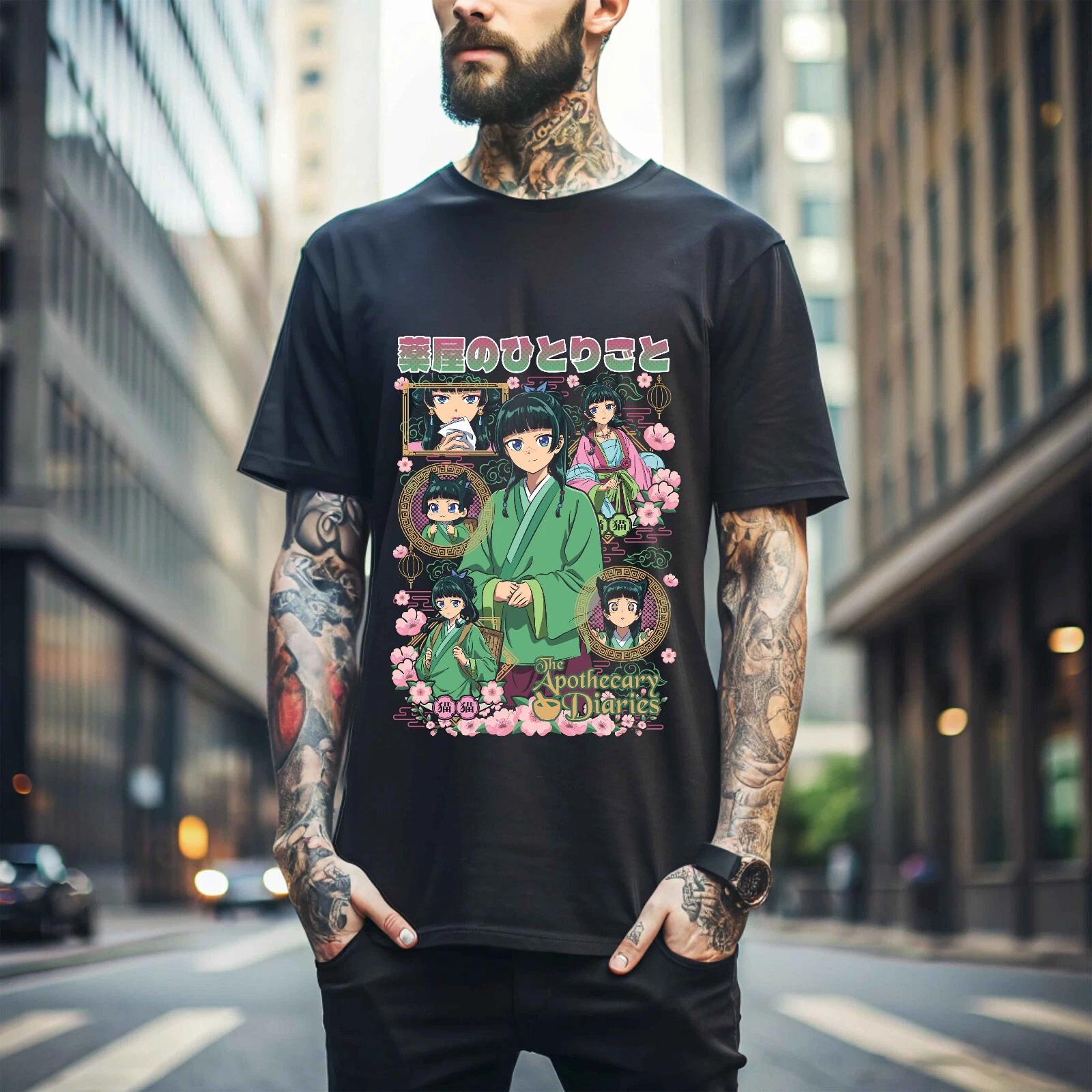 

100% хлопок ТОПЫ UNISEX ФУТБОЛКИ МУЖСКИЕ ЖЕНСКИЕ Maomao Дневники аптекаря Базовая футболка Аниме Черная футболка Все размеры 424 XL чёрный