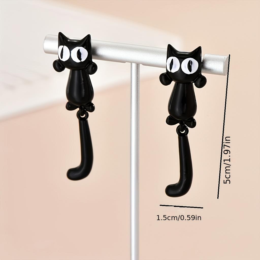 Cute Unique Cartoon Big Eye Cat Earrings Girls Sweet Heart Student Travel Wear Metal Drop Dangle Earrings Fashion Trendy Jewelry