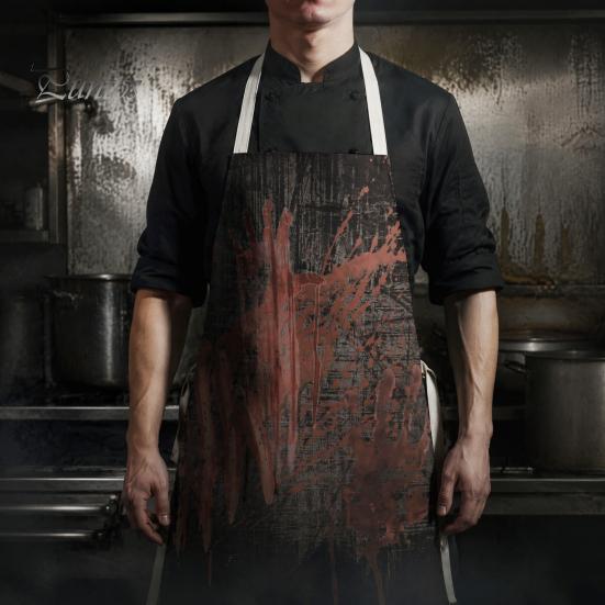 Novelty Barbecue Apron Halloween Butcher with Realistic Blood Stain, Washable Protective Work Apron, Funny Prank Gift Horror Costume Prop for Cosplay