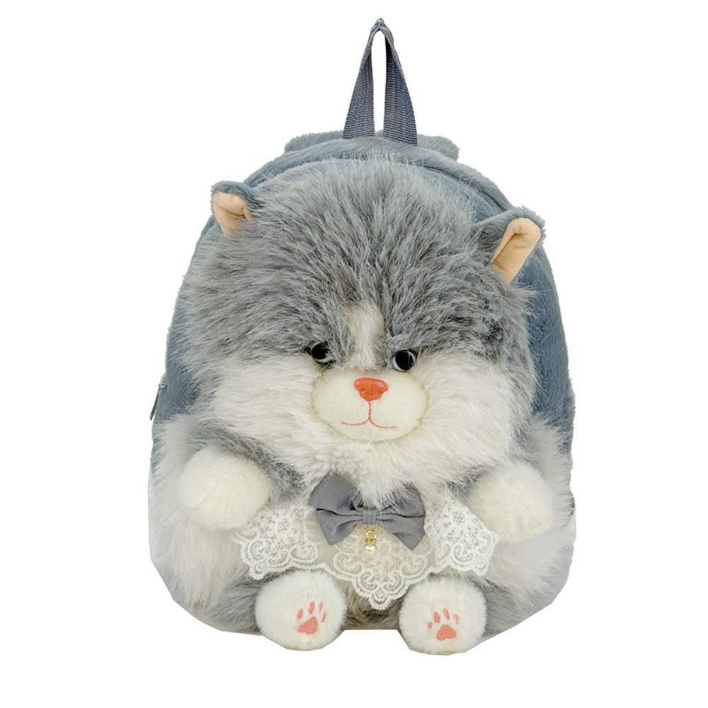 Large Capacity Cat Backpack Soft Fluffy Shoulder Bag Cartoon Plush Rucksack  For Women