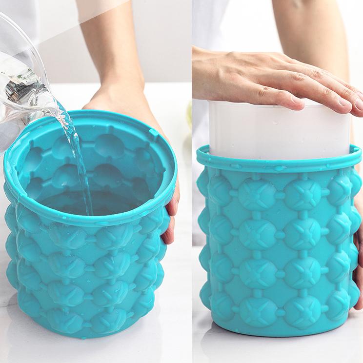 WTEMPO Secchiello per ghiaccio circolare in plastica per esterni con coperchio, bar, doppio strato, in silicone, per bevande alla frutta, secchiello per ghiaccio per birra