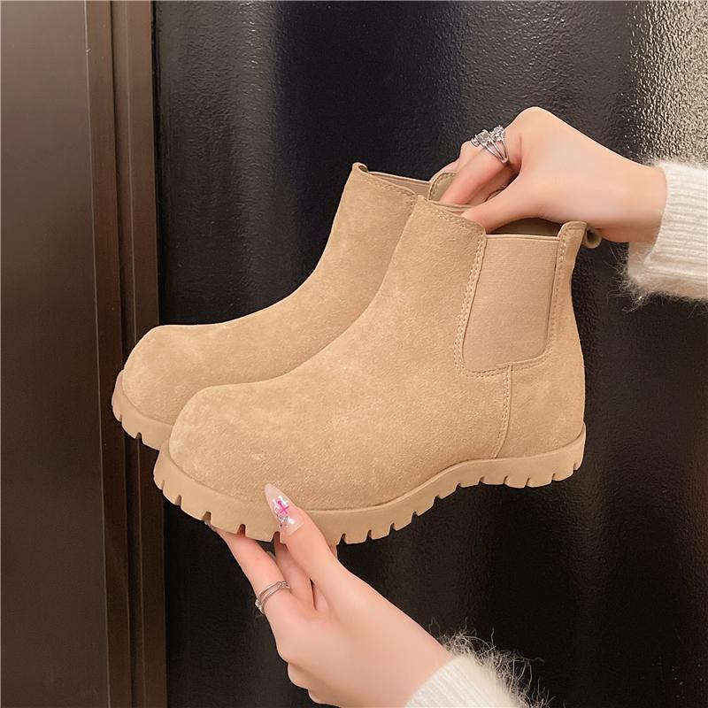 Meotina Women Genuine Leather Ankle Boots Round Toe Height Increasing Mid Heels Chelsea Short Boots Ladies Shoes Autumn Winter
