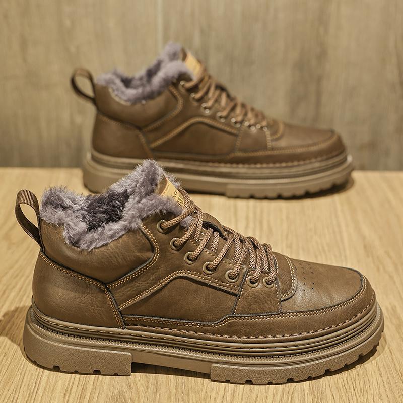 Fashion Classic Men Winter Boots Casual Leather Shoes Man Fur Plush Snow Boots Warm Outdoor Ankle Boots Mens New Arrival Club Male Shoes