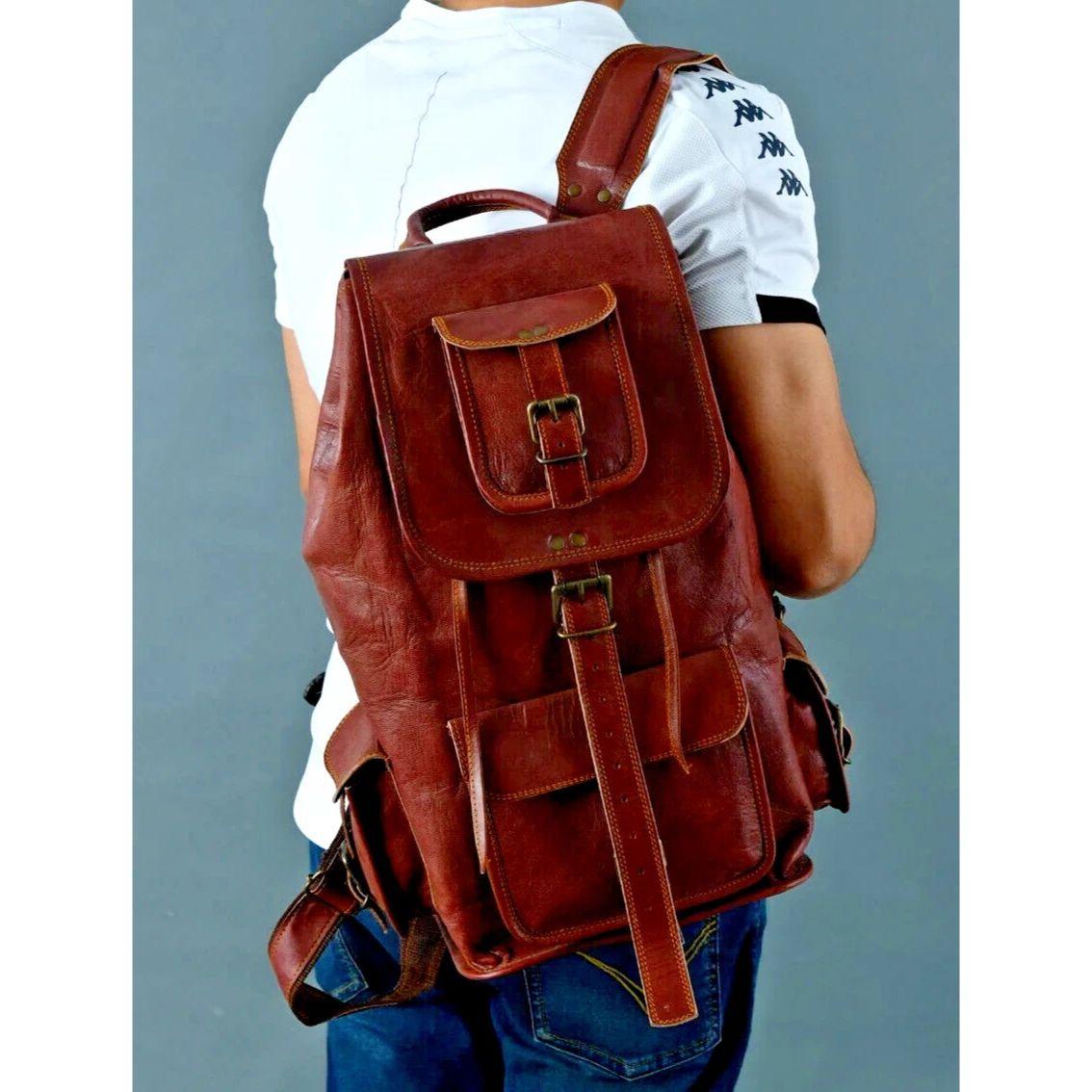 

Рюкзак из натуральной кожи ручной работы, рюкзак для ноутбука, рюкзак для повседневного использования, унисекс, дорожная сумка 16 x 12 x 8 in