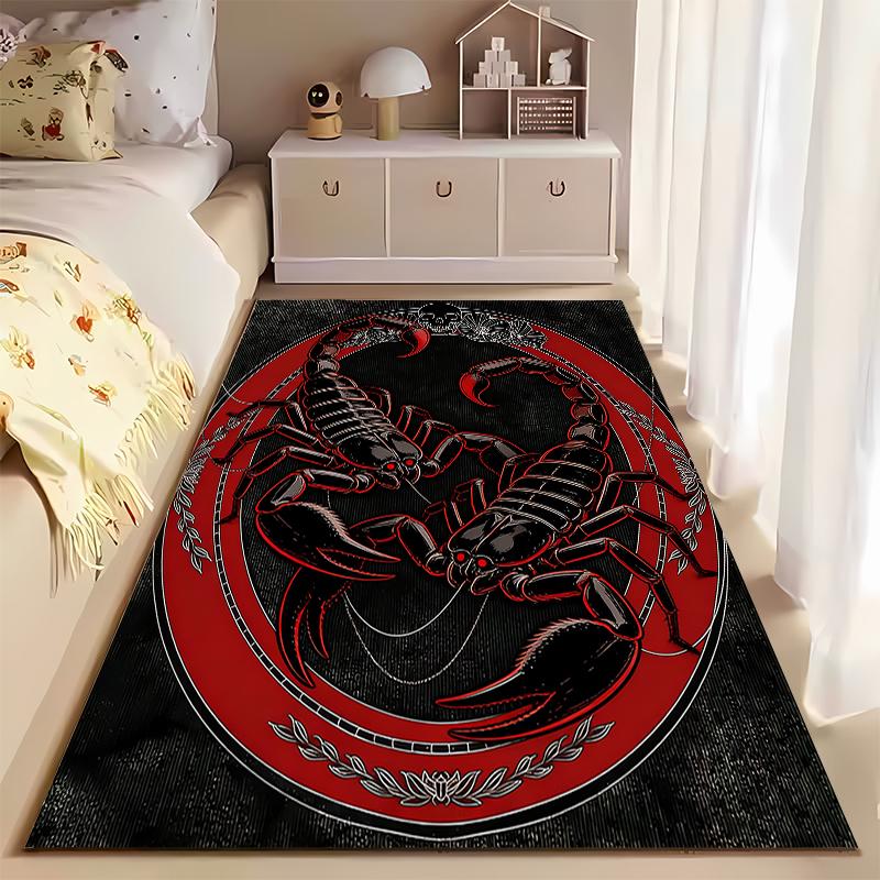 Modern Scorpion Design Carpet with Red Circle and Black Background Suitable for use as an anti-slip for living room bedroom sofas