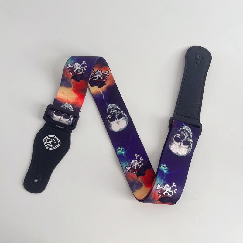 Skull Design Ethnic Electric Guitar Straps - Widened for Bass and Classical