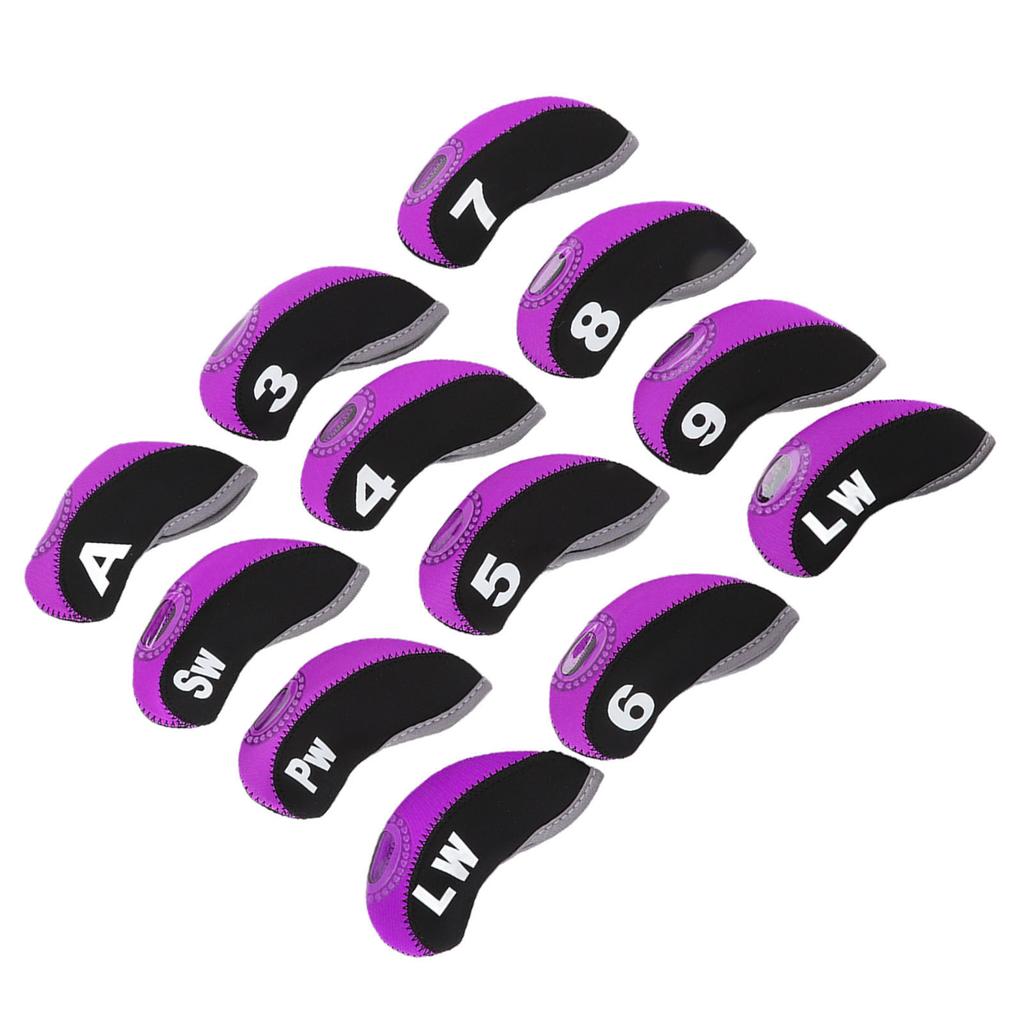 12PCS Golf Club Head Covers Neoprene Scratch Proof Golf Club Head Protector for Outdoor Black and Purple