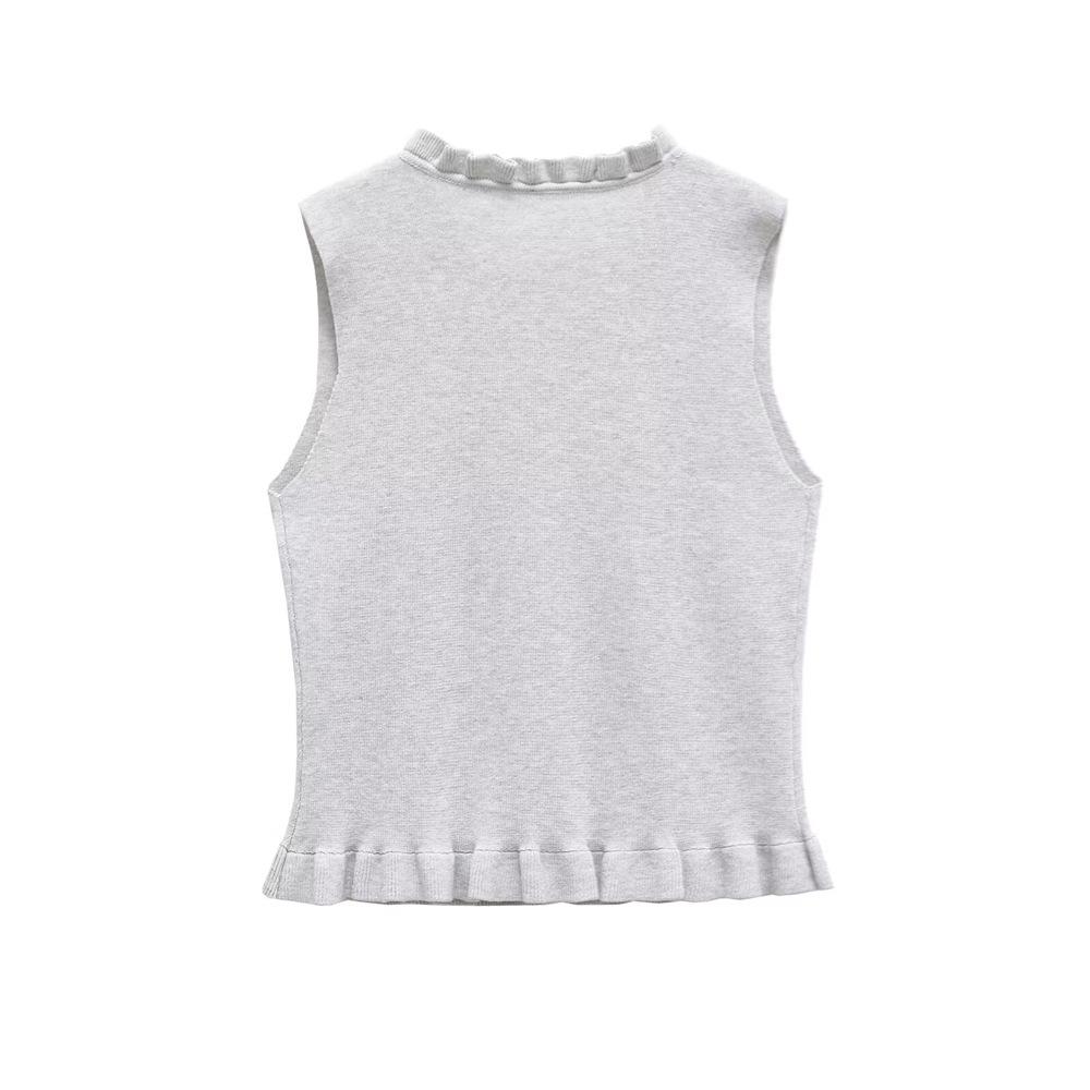 2025 Spring/Summer Women's Sleeveless Layered Knit Top - Simple, Versatile, Round Neck Design