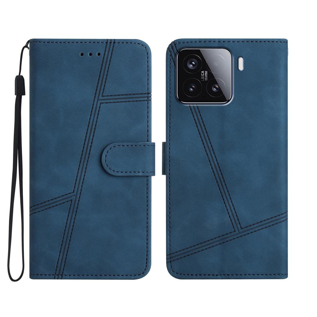 For Xiaomi 15T Case Lines Imprinted Flip Leather Retro Phone Cover with Wrist Strap