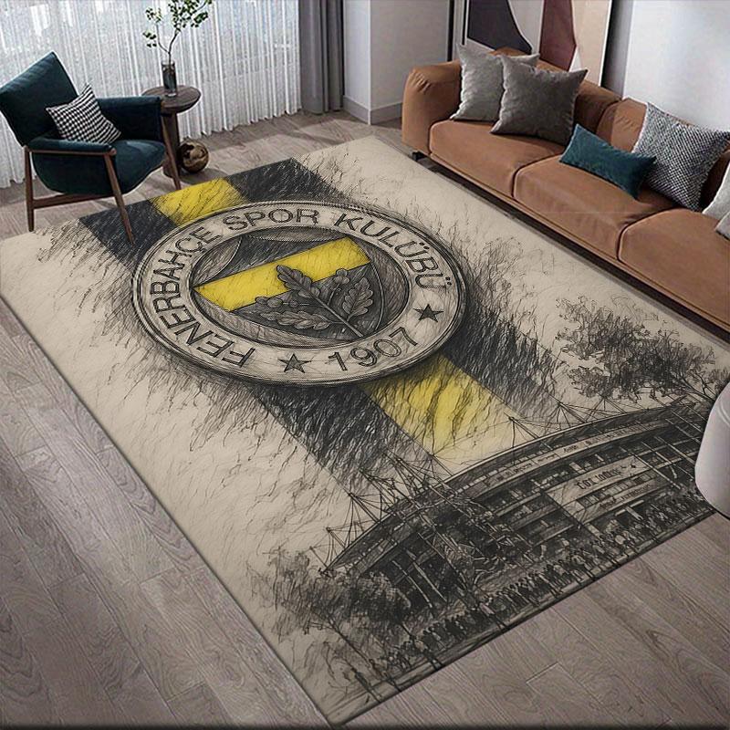Tappeto Stampato in Flanella Fenerbahce SK, Decorazione Divano per Soggiorno e Camera da Letto, Tappetino da Pavimento in Flanella Antiscivolo per Sala Giochi