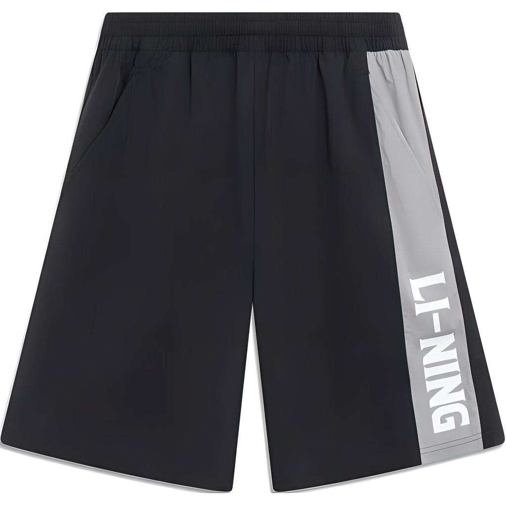 Li Ning Sports Lifestyle Series Letter Splicing Mid Waist Comfortable Breathable Loose Straight Casual Shorts Men Shorts Black AKST013-2