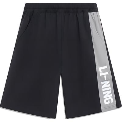 Li Ning Sports Lifestyle Series Letter Splicing Mid Waist Comfortable Breathable Loose Straight Casual Shorts Men Shorts Black AKST013-2
