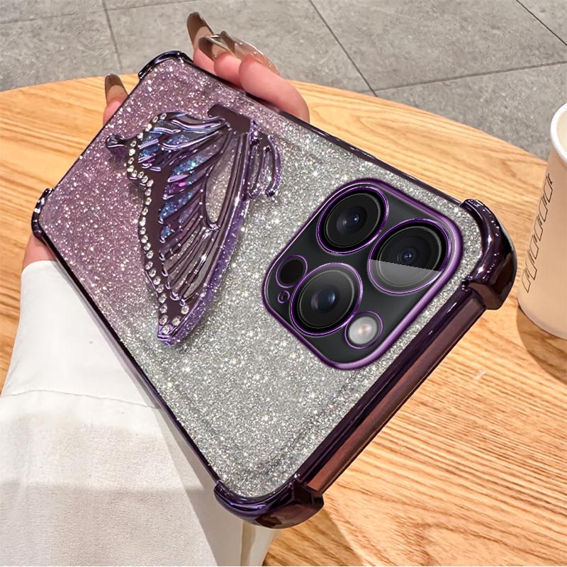 Gradient Glitter Butterfly Stand Case pro iPhone 11 12 13 14 15 Pro Max 15Plus XS MAX XR Samsung S24 S23 S22 S21 Ultra Plus S23 FE A15 A55 A14 A34 A54
