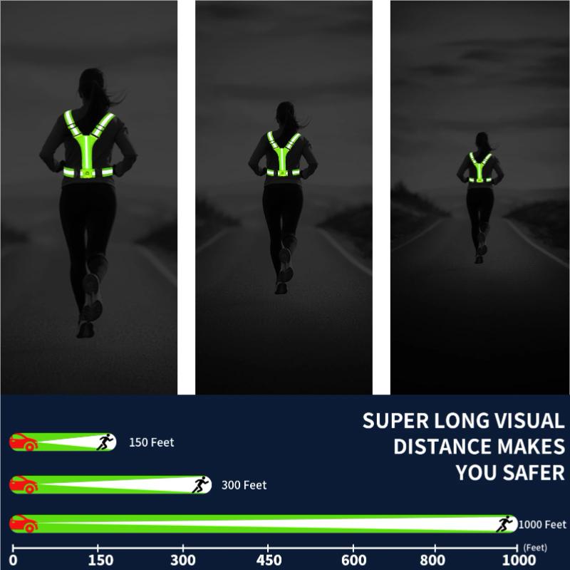 1PCS LED Reflective Running Vest USB Rechargeable High Visibility Night Running Riding Clothing Elastic Band,Safety Warning Vest
