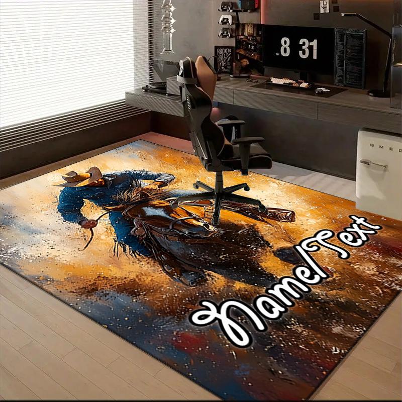 1PC Custom Name Rodeo Cowboy Adventure Theme Floor Mat Ideal for Living Room, Game Rooms, Office, Bedroom,Floor Mat Playful Design