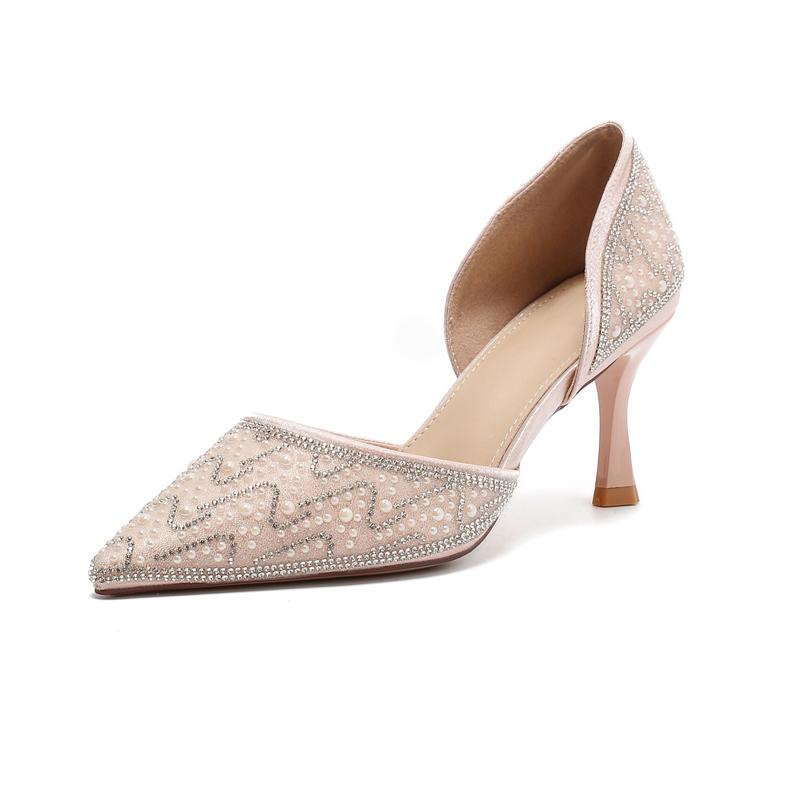 Fashion Pumps Woman Rhinestone Pointed Hollow Shallow Slip On Sandals Heels for Ladies Single Shoes