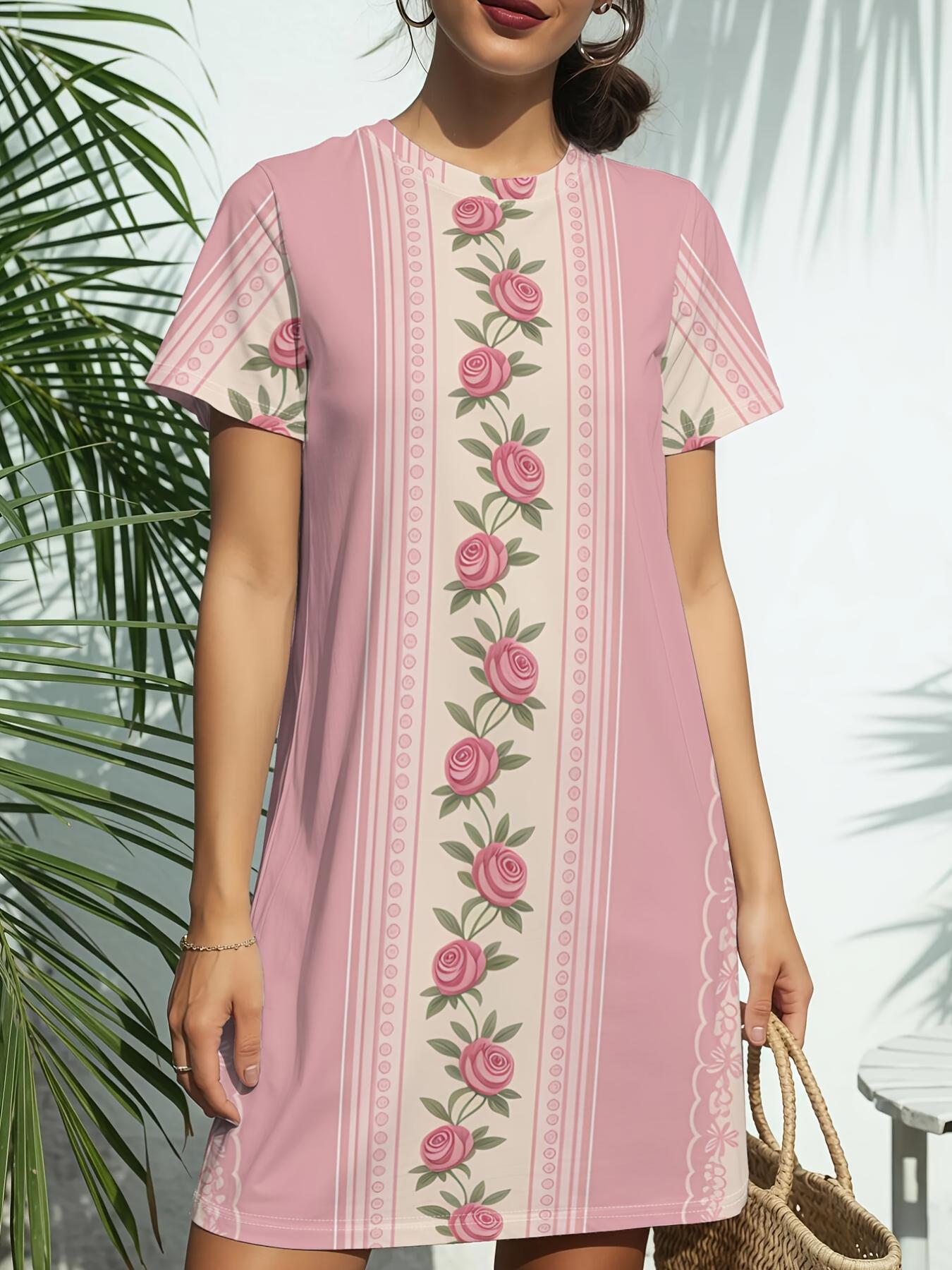 

The Vintage Roses Women S New Round Neck Short Sleeve Dress Is an American Fashion Trend with Digital Prints. Perfect for Casual Wear in Spring And Su 3XL дубильна кора