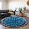 Beautiful Blue Mandala Round Bohemian Geometric Area Rug Moroccan Pattern Home Living Room Floor Decoration Carpet