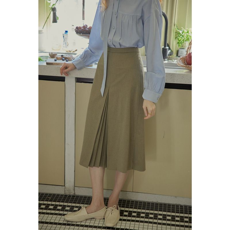 

Cpaia Sipiya Art Ruched French Retro High Waist Temperament Fancy Skirt The second batch of tea Brown L