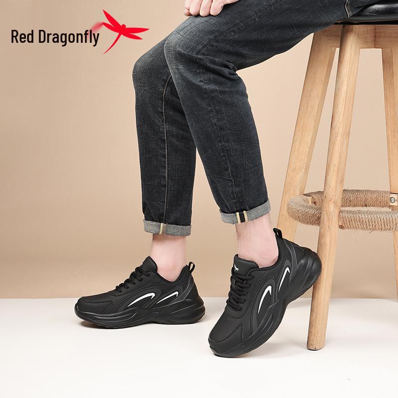 Red Dragonfly Men's Waterproof Height-Boosting Casual Sneakers - Non-Slip, All-Season Style with Thick Soles.