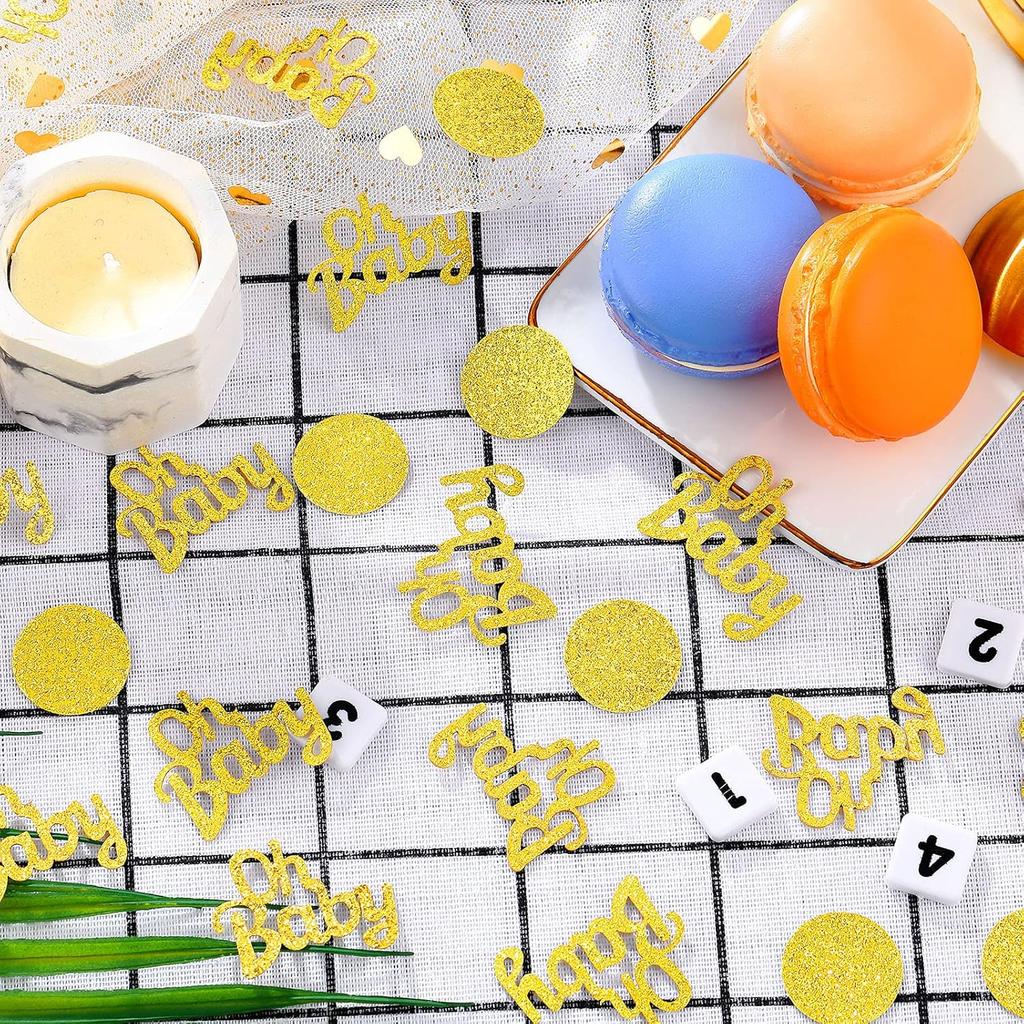 160 Pieces Baby Shower Gold Confetti Glitter Gold Party Table Decorations Crown Circle Dots Confetti Baby for Trottie Shower Parties