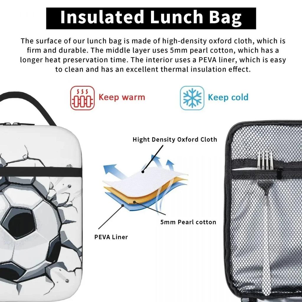 Soccer Ball Art Drawing Worldcup 2022 Football Game Sports Lunch Bags Insulated Lunch Tote Waterproof Bento Box Picnic Bags