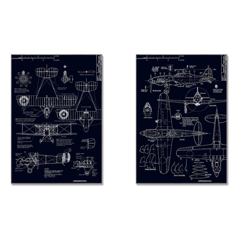 Modern Black and White Wall Art Poster Airplane Industrial Drawings Blueprint Canvas Paintings Pictures for Interior Home Decor