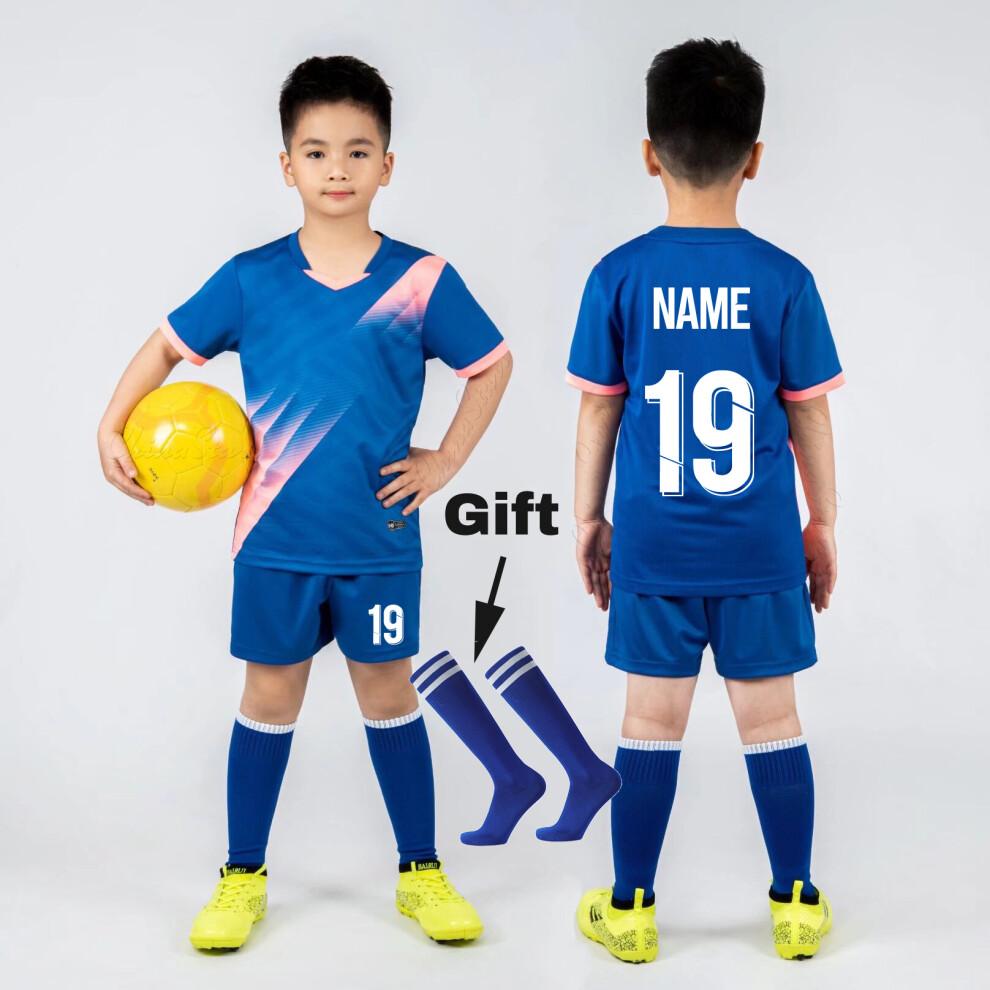 Boys Football Jerseys Shorts Socks Girls Team Kicking Sportswear PlayBall Uniforms Children Soccer Shirts Clothing Blue