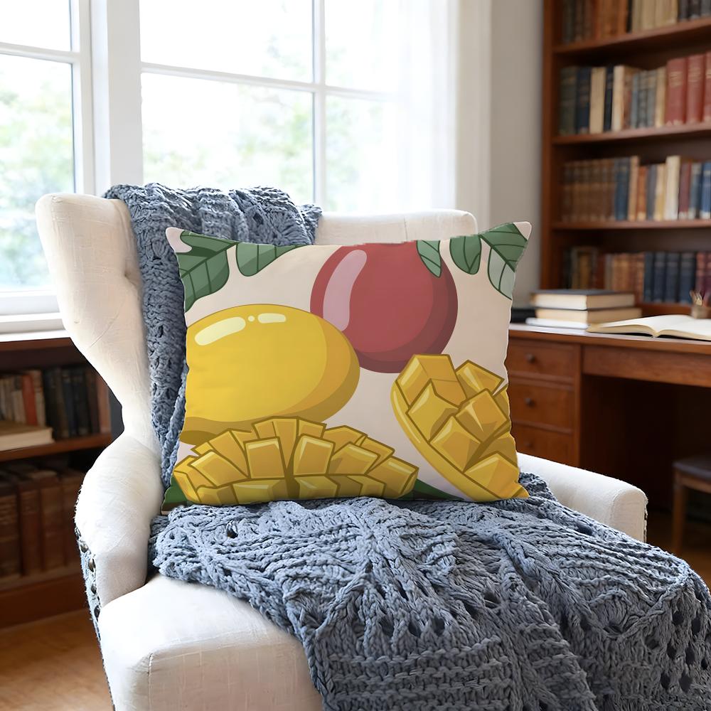 Mango Llustration Cushion Cover Anti-Dust Mite Short Plush Pillowcase - Invisible Zipper Silky Soft Sofa Cushion Cover