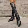 Fashion Fashion Solid Pu Knee High Modern Boots Women 2025 Winter Pointed Toe Side Zip Riding Boots Sexy High Heel Shoes Plus Size