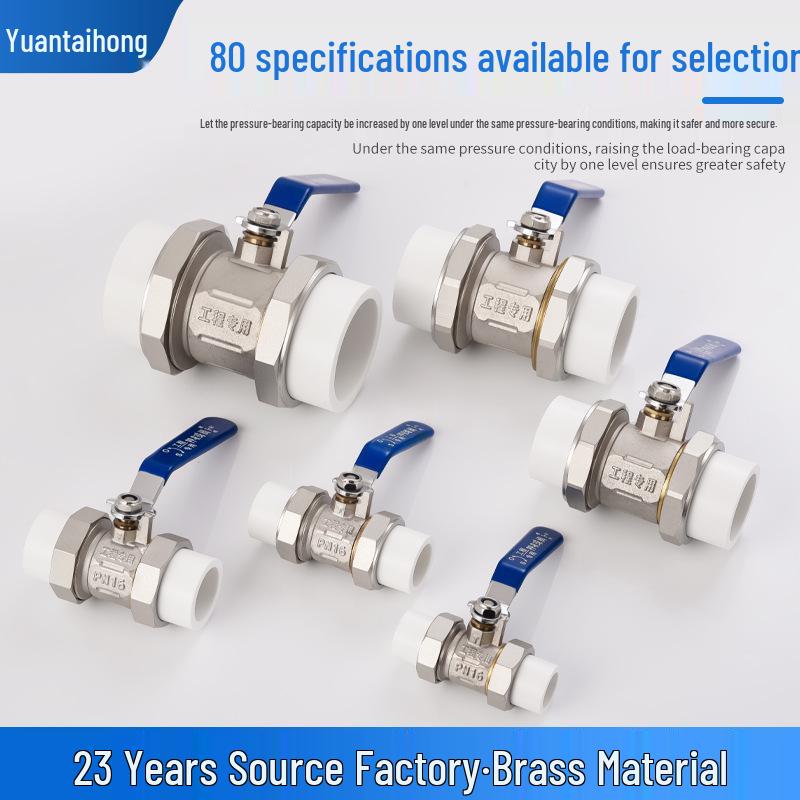 High-Pressure Brass PPR Double-Head Union Ball Valve, 4-Point Switch, Straight-Through, Hot-Melt Copper Ball
