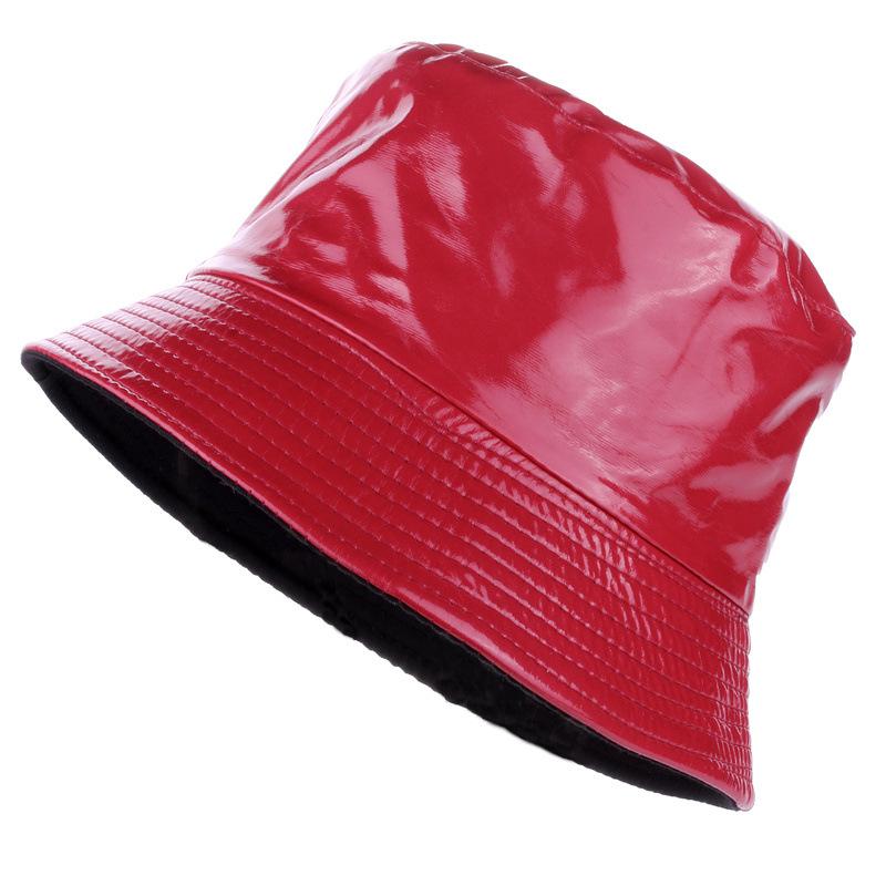

Fashion Shiny Hip-Hop Bucket Hat for Women Men PU Leather Waterproof Cap Summer Fisherman Cap Bob Sun Hat Fishing Cap Outdoor XS（old） красный