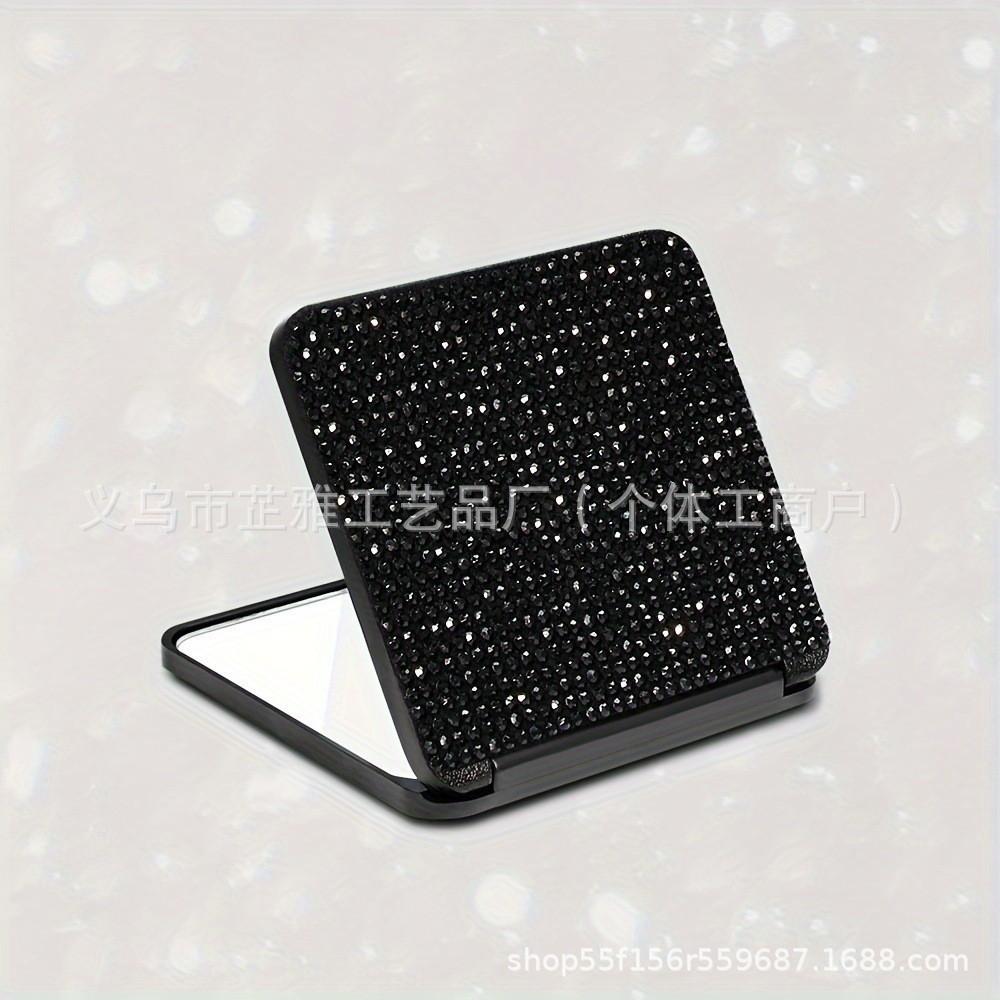 Rhinestone carry-on small mirror mini portable double-sided folding square makeup mirror women s cute pocket small makeup mirror чёрный