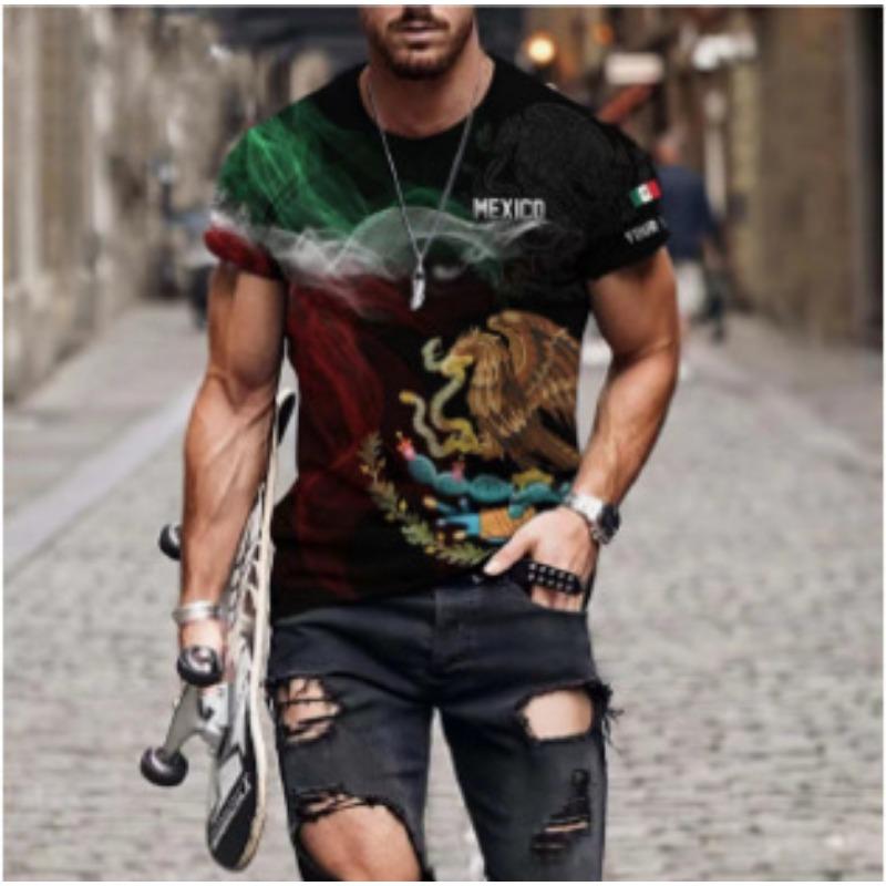 Short Sleeved Men's 3D T-shirt with Letter Print Round Neck Casual Sports T-shirt
