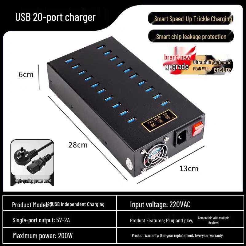 Multi-port USB Charger for Mobile Game Studios - 10/20/30/40 Ports, Compatible with Android and Apple Devices