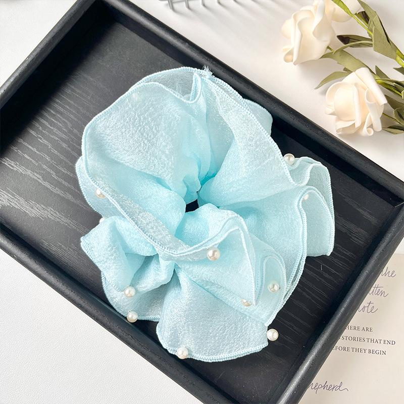 Pearl Mesh Double Layer Bow Scrunchie - Large Elastic Lace Hair Tie
