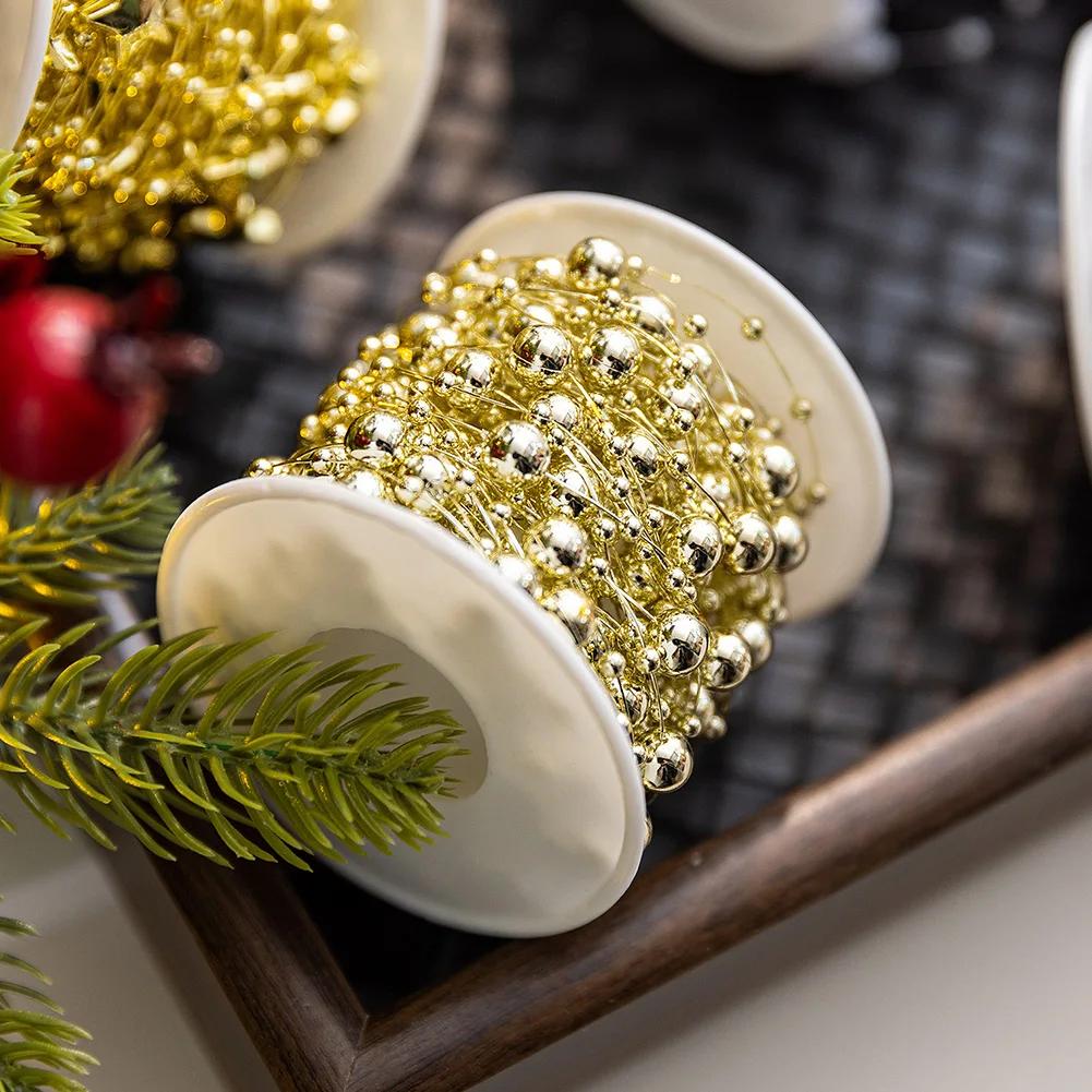 2026 Premium Plastic Artificial Pearl Flower Chain 10m Wreath Bead String Ideal for Christmas Wedding Party Tree Decor