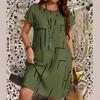 European and American new summer round neck loose fashion casual large size printed short sleeve dress women's clothing