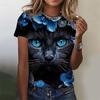 Women's T-shirt with Cute Cat Pattern 3D Printed for Girls, Summer Casual and Fashionable Women's Short Sleeved Oversized T-shirt