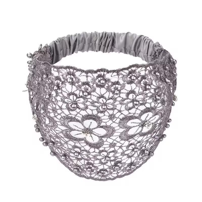 Women's Beaded Rhinestone Wide Headband: White Hair Coverage, Daily Korean Style