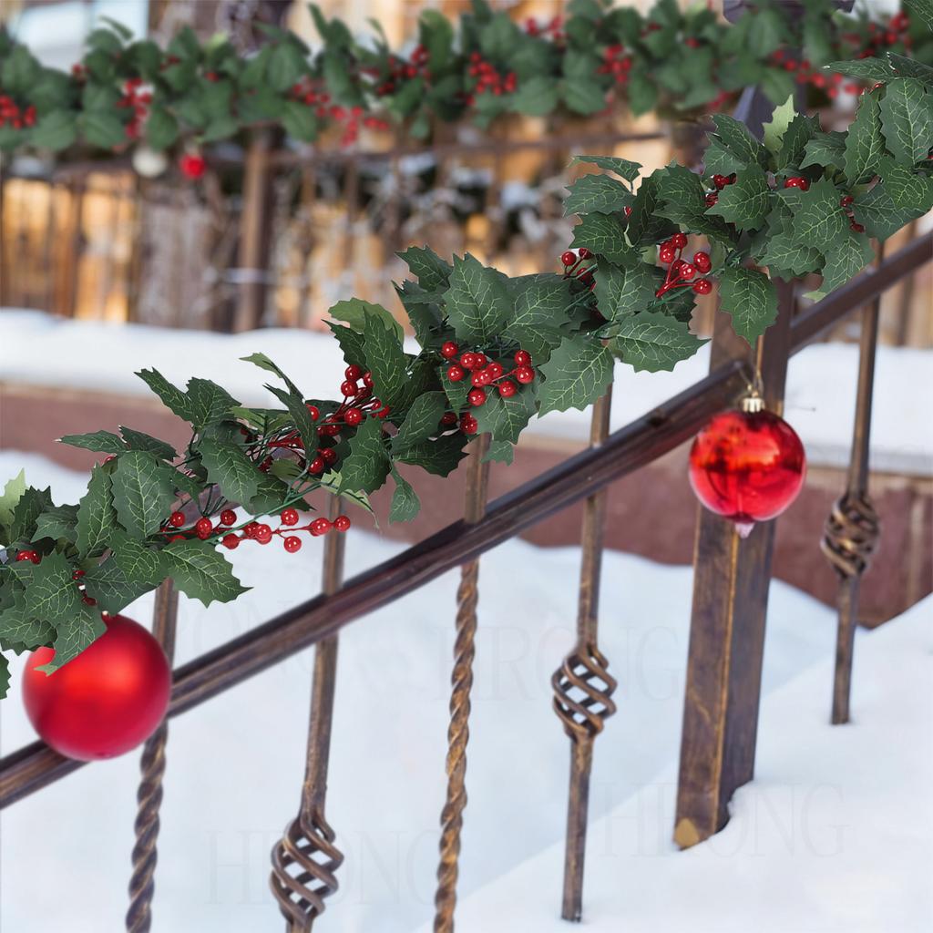 Plastic Holly Berry Garland Set 2 Pieces 94 49 inch Lifelike and Flexible Holiday Decoration for Home and Events
