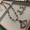 Trendy Winter Geometric Fan Suit Women'S Light Luxury Needle Micro-Inlaid Zircon Series Earrings Necklace