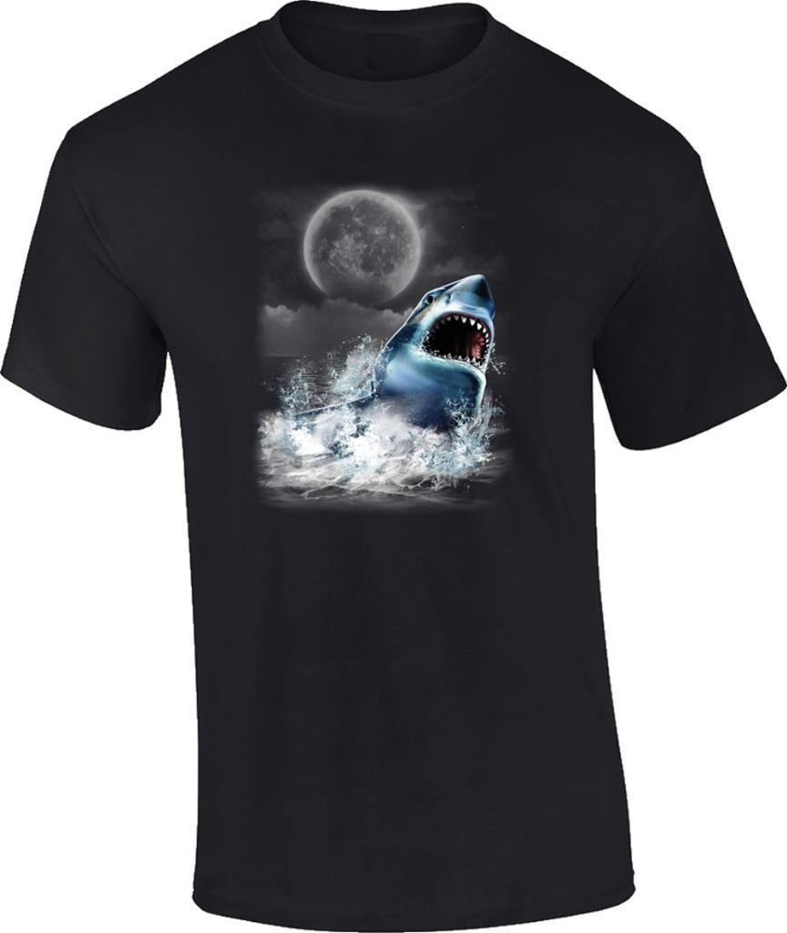 Shark Wilderness Night Moon Great White Shark T-Shirt Jaws Tee S