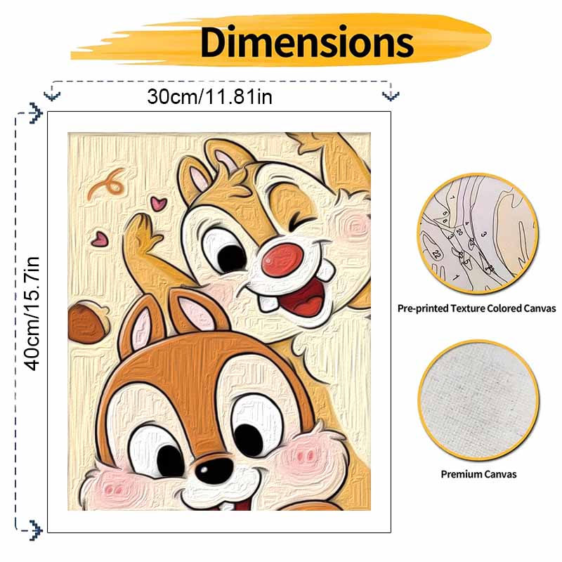 Disney Oil Painting DIY Digital Painting Chip and Dale Cute Cartoon HandPainted Wall Art for Living Room and Entryway.