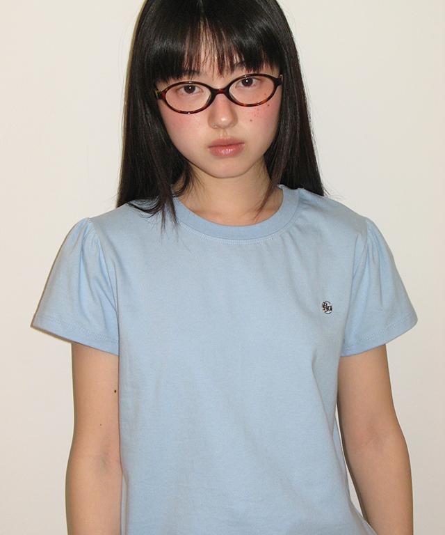 RONRON Puff Shirring Short Sleeve T Shirt Soft Blue