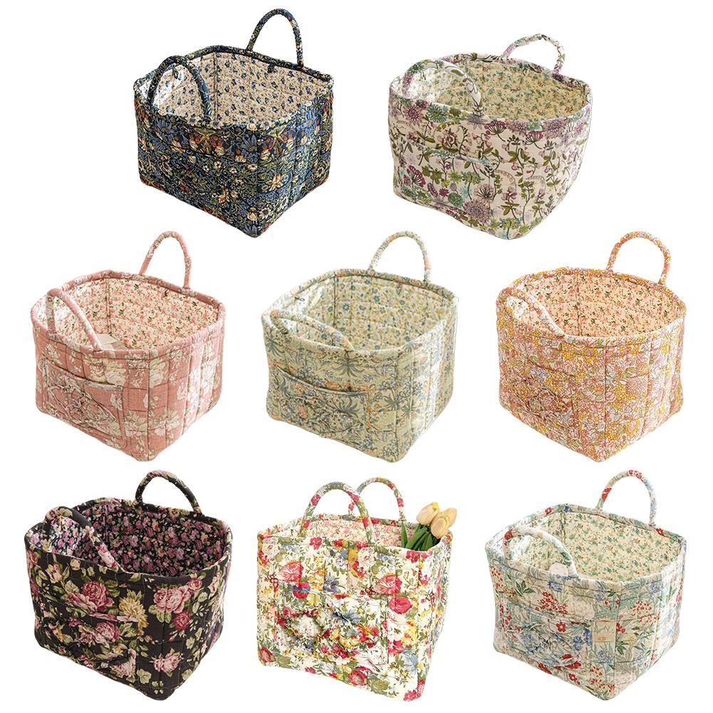 Boho Fabric Storage Basket with Handle Padded Laundry Baskets Quilted Laundry Hampers for Small Apartment Dormitory Closet