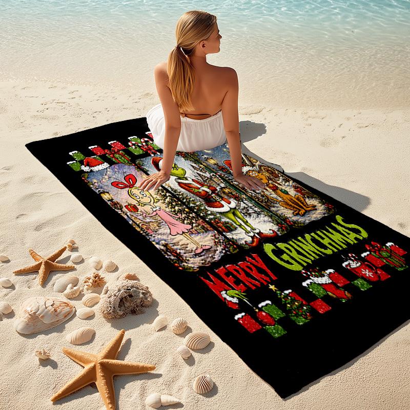 Christmas Gift Oscar Comedy Movie How the Grinch Stole Christmas Soft Beach Towel Outdoor Camping Vacation Swinging Beach Scarf Decorative Blanket B18