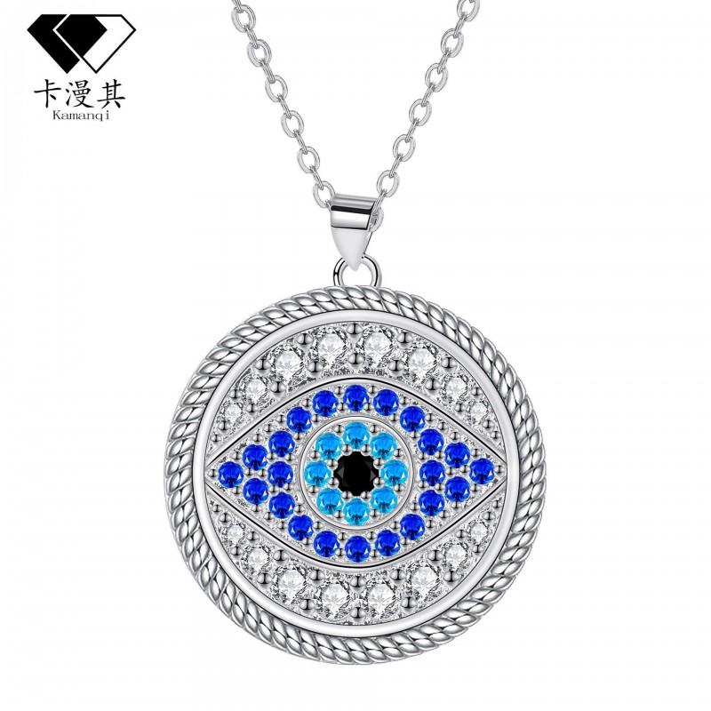 Vintage Evil Eye Pendant Necklace Women Gold Plated Copper Chain Round Demon Charm Fashion OL Style Jewelry White Gold