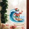 Removable Seasonal Glass Art Christmas Surfing Santa Claus Static Sticker, Tropical Waterproof PVC Window Decal for Creative Party Supplies Home Store