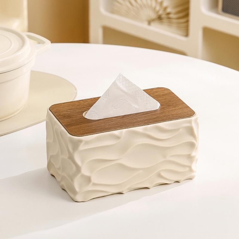 Artistic Ripples Effects Tissue Dispenser With Combination Of Wood And Plastic Materials Tissue Holder For Daily Use